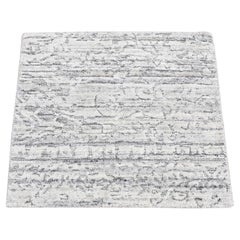 2'x2' Light Gray Jacquard Hand Loomed Modern Design Textured Wool Rug