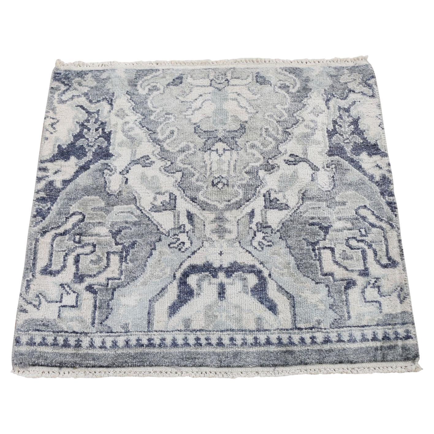 2'x2' Sampler Pure Silk With Textured Wool Hand Knotted Oriental Rug For Sale