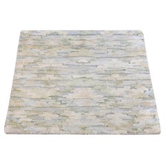 2'x2' Shades of Beige Sample Fragment Luxurious Plush Silk with Wool Rug