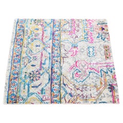 2'x2' White, Modern Design, Silk with Wool, Hand Knotted, Sample Mat Rug