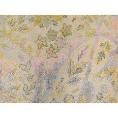 2'x2' Yellow Natural Wool and Silk Bidjar Garus Design Hand Knotted Mat Rug