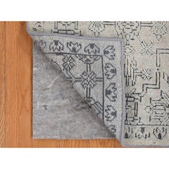 2'x2'1" Gray, Mughal Flower Design, Silk with Wool Hand Knotted Square Rug