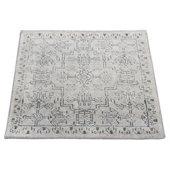 2'x2'1" Gray, Mughal Flower Design, Silk with Wool Hand Knotted Square Rug