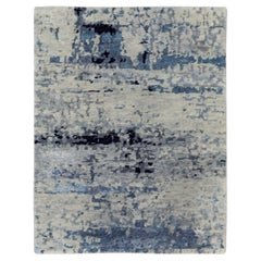Tappeto 2'x2'10" Abstract Design Hi-Low Pile Silver-Blue annodato a mano in lana e seta
