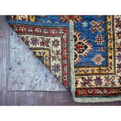 Tappeto in lana annodato a mano 2'x2'10" Blue Afghan Super Kazak Medallions Design