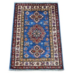 Tappeto in lana annodato a mano 2'x2'10" Blue Afghan Super Kazak Medallions Design