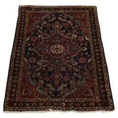 2'x2'10" Blue Antique Persian Sarouk Hand Knotted Pure Wool Even Wear Mat Rug