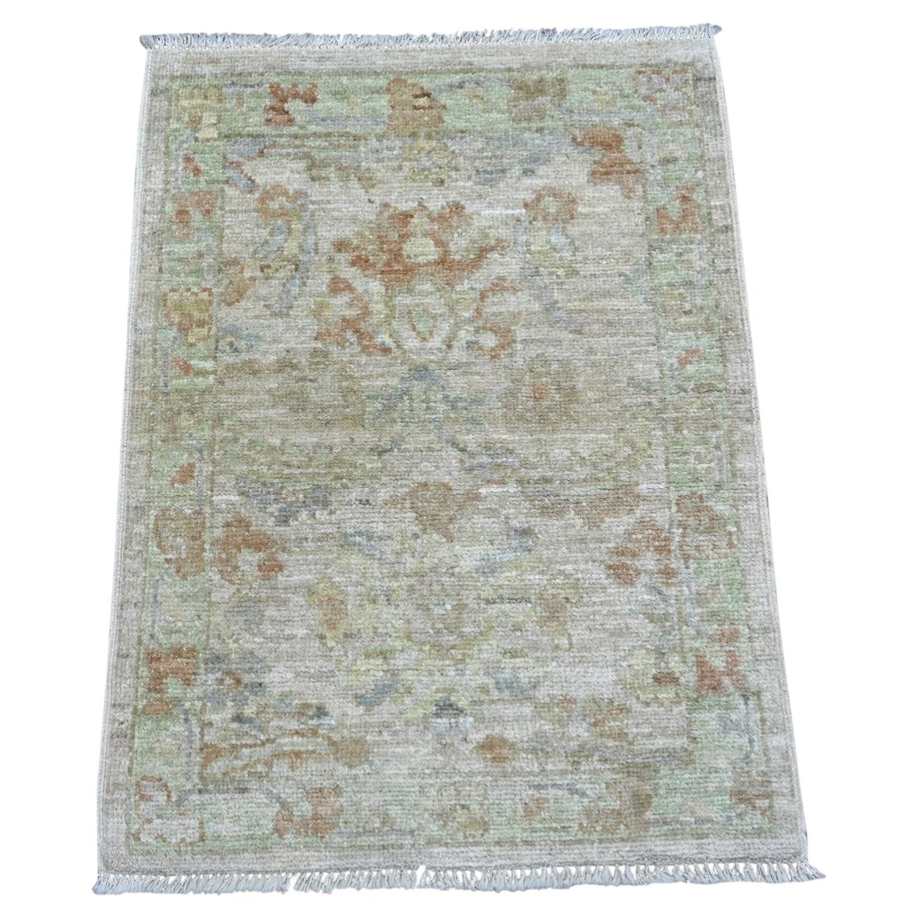 2'x2'10" Gray Afghan Angora Oushak with Leaf Hand Knotted Wool Mat Oriental Rug