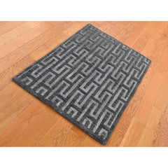 2'x2'10" Gray, Wool and Silk, Roman Key Design, Hand Knotted, Sample Rug