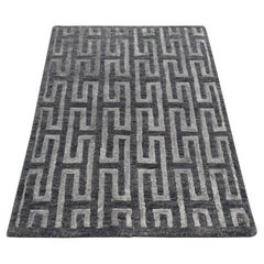 2'x2'10" Gray, Wool and Silk, Roman Key Design, Hand Knotted, Sample Rug