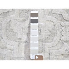 2'x2'10" Ivory Hi-Low Modern Textured Wool Hand Knotted Mat Oriental Rug