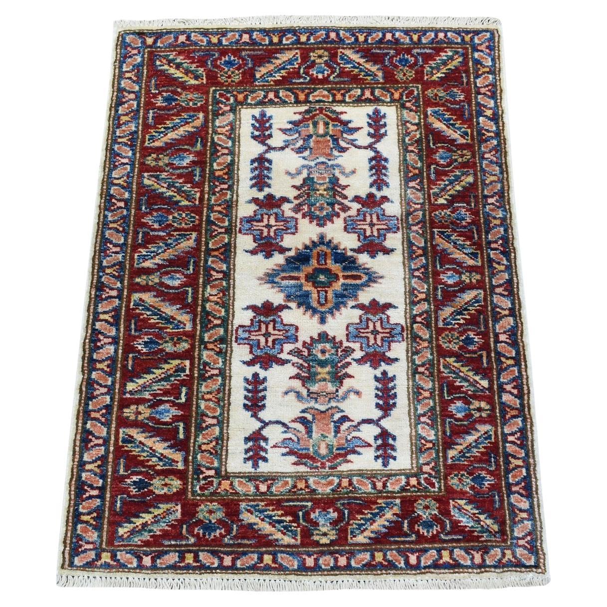 2
x2
10" Ivory Super Kazak Tribal 
Floral Design Extra Soft Wool Hand Made Rug For Sale