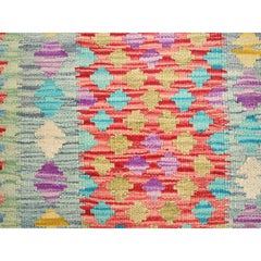 2'x2'10" Rouge, Afghan Kilim, Laine Naturelle, Tissé à la main, Tapis d'Orient