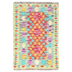 2'x2'10" Rouge, Afghan Kilim, Laine Naturelle, Tissé à la main, Tapis d'Orient