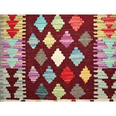 2'x2'10" Red, Pure Wool, Hand Woven, Afghan Kilim, Oriental Rug