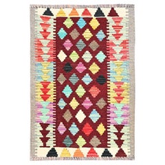 2'x2'10" Red, Pure Wool, Hand Woven, Afghan Kilim, Oriental Rug