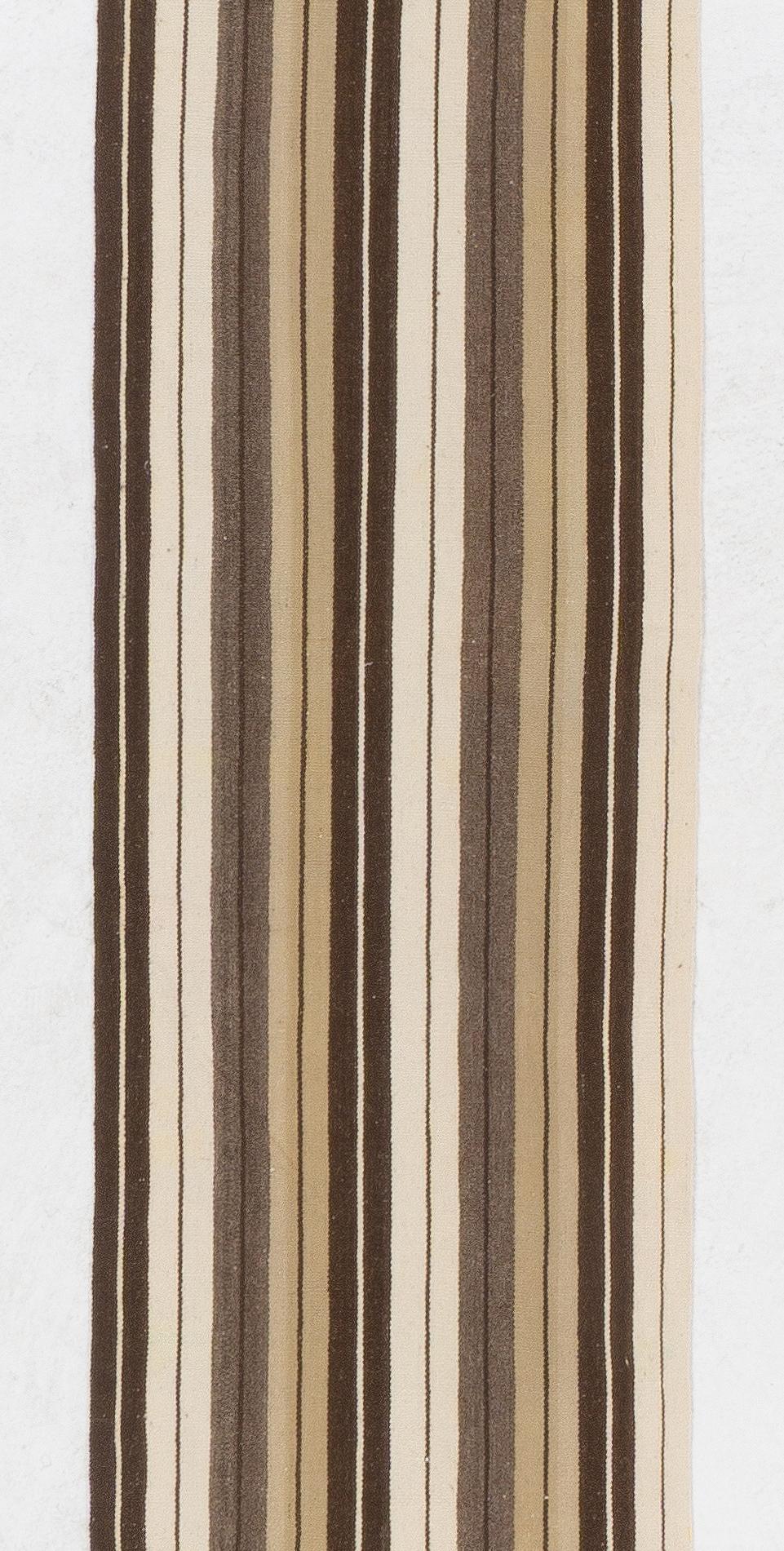 Hand-Woven 2x26 Ft (Adjustable) Striped Turkish Runner Kilim, Narrow and Long Hallway Rug For Sale