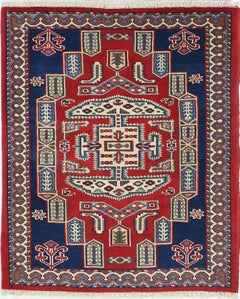 2x2.6 ft Red Handknotted Accent Rug for Bedroom and Entryway. Floor Covering