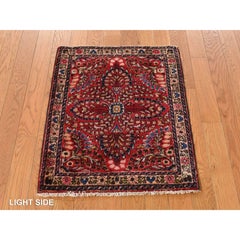 2'x2'6" Jalapeno Red Mat Antique Persian Sarouk Hand Knotted Pure Wool Clean Rug