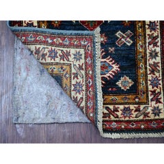 2'x2'8" Blue Afghan Super Kazak Medallions Design Hand Knotted Wool Mat Rug