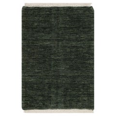 2'x2'8" Green Solid Design Salt and Pepper Effect Hand Loomed Wool Mat Rug