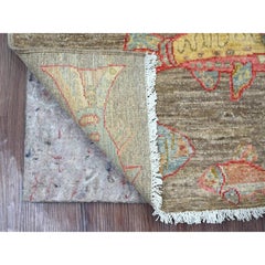 2'x2'9" Brown Afghan Peshawar Oceanic Fish Design Hand Knotted Wool Mat Rug