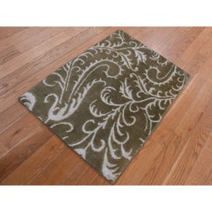 2'x2'9" Brown, Nepali Scrolls Design, Hand Knotted, Wool and Silk, Sample Rug