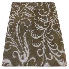 2'x2'9" Brown, Nepali Scrolls Design, Hand Knotted, Wool and Silk, Sample Rug