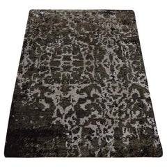 2'x2'9" Rifle Green, Modern Design, Wool and Silk, Hand Knotted, Sample Rug