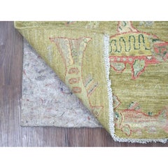 2'x2'9" Swamp Green Hand Knotted Afghan Peshawar Fish Design Pure Wool Mat Rug