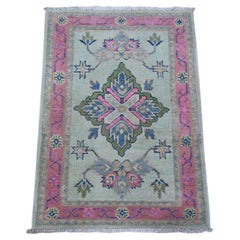 Tappeto orientale Kazak Mat 2'x2'9" Uranian Blue Caucasian Design Wool Fusion