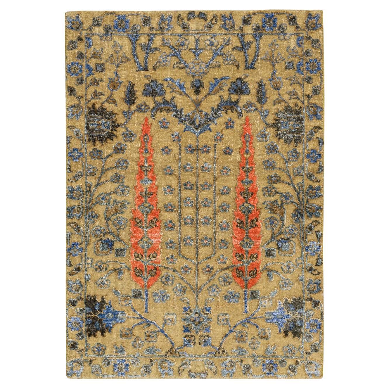 2
x3
 Almond Brown, Hand Knotted Cypress Tree Design, Silk/Wool Mat Rug For Sale