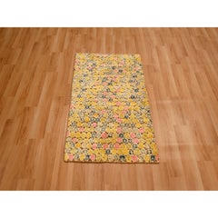 2'x3' Amber Gold THE BUTTONS Sari Silk Hand Knotted Mat Sample Oriental Rug