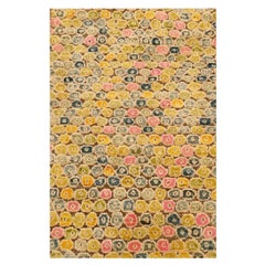 2'x3' Ambra Oro THE BUTTONS Sari Seta Annodato a Mano Tappeto Campione Orientale