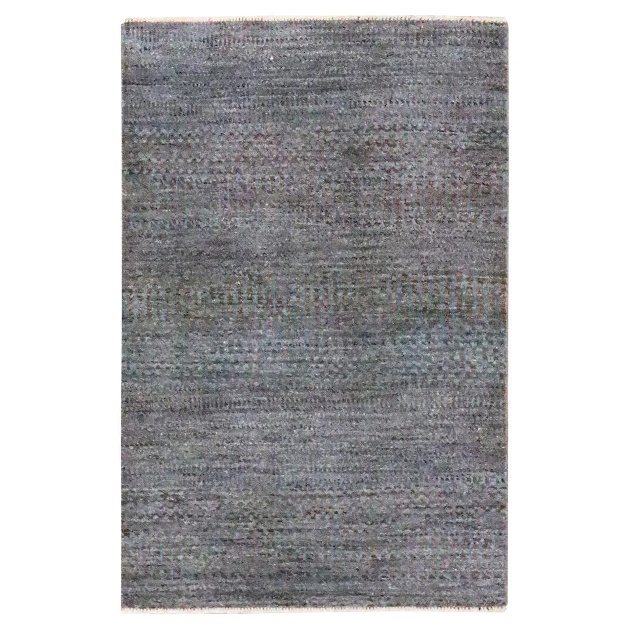 2'x3' Anchor Grey Wool with Silk Hand Knotsted Grass Design Mat Oriental Rug (tapis d'Orient) en vente