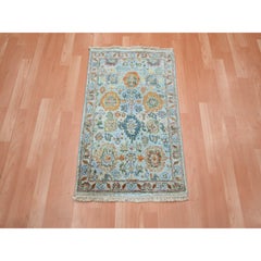 2'x3' Arctic Blue Sultanabad Reimagined Hand Knotted Pure Wool Small Rug