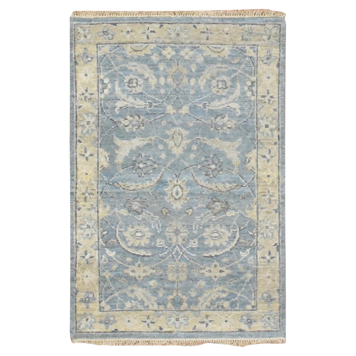 2
x3
 Baby Blue Sickle Leaf Design Hand Knotted Zero Pile 100% Wool Rug