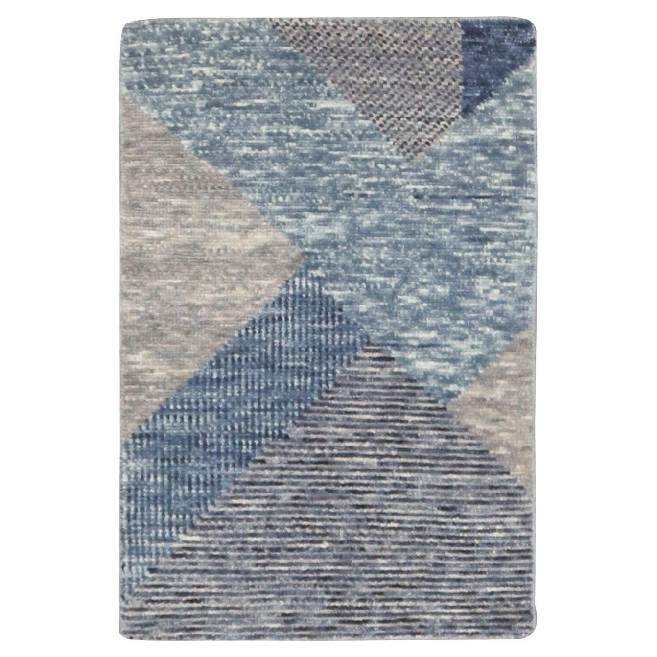 2'x3' Beau Blue, Geometric Art Deco Collection, Natural Wool Mat Rug For Sale