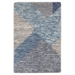 2'x3' Beau Blue, Geometric Art Deco Collection, Natural Wool Mat Rug