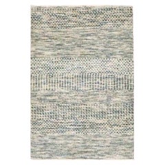 Alfombra anudada a mano de lana y seda con diseño moderno de hierba beige-marrón de 2 x 3 pies