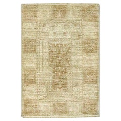 2'x3' Beige Garden Design Tone on Tone Hand Knotted Pure Wool Mat Small Rug