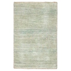 2'x3' Beige-Gray Hand Knotted Modern Grass Design Wool with Silk Small Rug