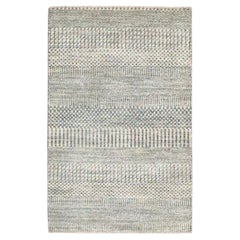 2'x3' Beige-Gray Hand Knotted Modern Grass Design Wool with Silk Small Rug