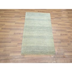 2'x3' Beige Hand Knotted Modern Grass Design Undyed Natural Wool Mat Rug