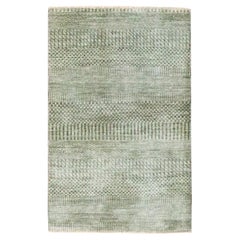 2'x3' Beige Hand Knotted Modern Grass Design Wool and Silk Mat Sample Rug