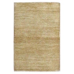 2'x3' Beige Hand Knotted Modern Grass Design Wool and Silk Mat Small Rug