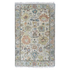 2'x3' Beige Hand Knotted Oushak with All Over Design Pure Wool Oriental Rug