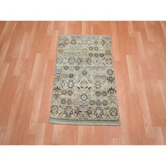 2'x3' Beige Khotan Design Hand Knotted Pure Wool Sample Mat Oriental Rug