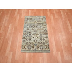 2'x3' Beige Khotan Design Hand Knotted Pure Wool Sample Mat Oriental Rug