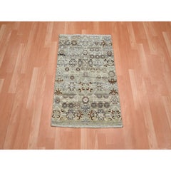 2'x3' Beige Khotan Design Hand Knotted Pure Wool Sample Mat Oriental Rug